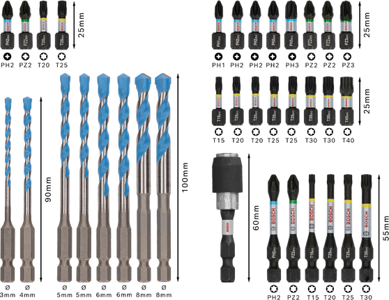 Bosch PRO Impact Set Mixto 35 piezas con puntas para taladro y destornillador.